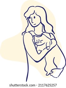 design vector one line art drawing illustration of animal cats and women