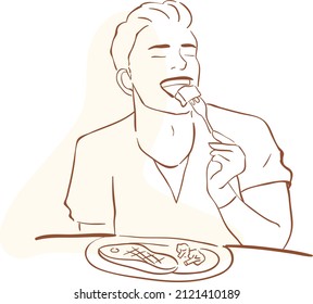design vector one line art illustration of people eating 