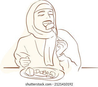 design vector one line art illustration of people eating 