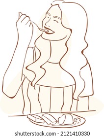 design vector one line art illustration of people eating 
