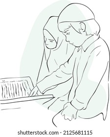 design vector one line illustration of learn the quran 