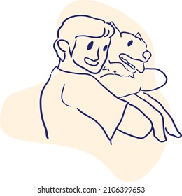design vector oneline art drawing men and dog 