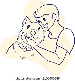 design vector oneline art drawing men and dog 