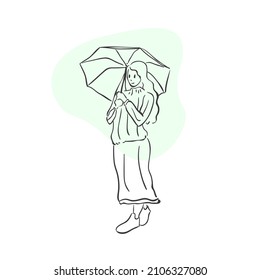 design vector oneline art women and men summer with umbrella