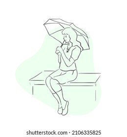 design vector oneline art women and men summer with umbrella