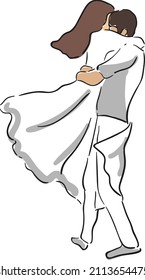 design vector oneline doodle art illustration of men and women happiness love, valentine