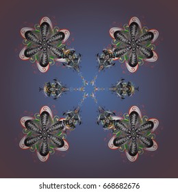 Design. Vector ornamental background for Christmas with decorative snowflakes. Pattern on colorfil background.