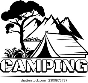 ilustración del logotipo de acampada de esquema vectorial de diseño