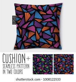 Design Vector Pillow (cushion).

Isolated Pillow With Seamless Pattern Broken Glass (triangles) In Two Colors.