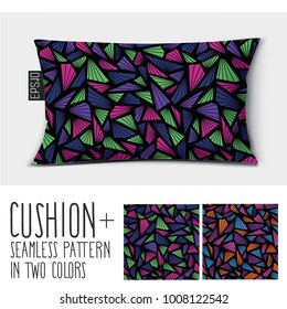 Design vector pillow (cushion).

Isolated pillow with seamless pattern broken glass (triangles) in two colors.