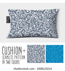 Design vector pillow (cushion).

Isolated pillow with seamless pattern american aztec, maui, mayan culture in two colors.