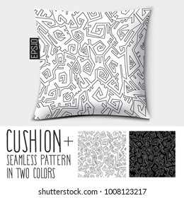 Design-Vektorkissen (Kissen).Einziger Kissen mit nahtlosem Muster amerikanische aztec, maui, Mayakultur in zwei Farben.