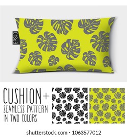 Design vector pillow, cushion
Isolated pillow with seamless pattern tropical leaves Monstera in two colors.