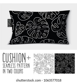 Design vector pillow, cushion
Isolated pillow with seamless pattern tropical leaves Monstera in two colors.