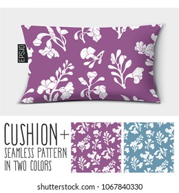 Design vector pillow (cushion).
Isolated pillow with seamless pattern Padauk Flower (Pterocarpus macrocarpus) in two colors.