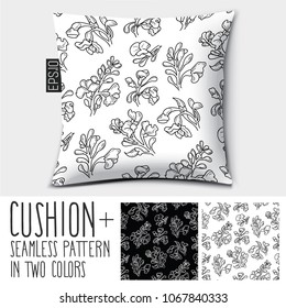 Design vector pillow (cushion).
Isolated pillow with seamless pattern Padauk Flower (Pterocarpus macrocarpus) in two colors.