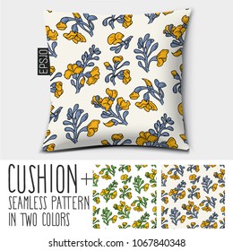 Design vector pillow (cushion).
Isolated pillow with seamless pattern Padauk Flower (Pterocarpus macrocarpus) in two colors.