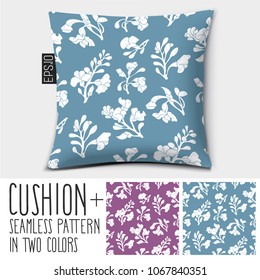 Design vector pillow (cushion).
Isolated pillow with seamless pattern Padauk Flower (Pterocarpus macrocarpus) in two colors.