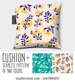 Design vector pillow (cushion).
Isolated pillow with seamless pattern Padauk Flower (Pterocarpus macrocarpus) in two colors.