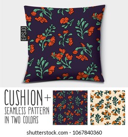 Design vector pillow (cushion).
Isolated pillow with seamless pattern Padauk Flower (Pterocarpus macrocarpus) in two colors.
