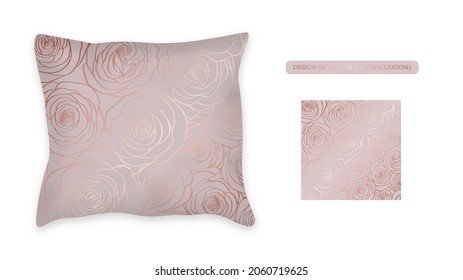 Design vector pillow (cushion). Isolated pillow with pink roses seamless pattern