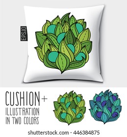 Design vector pillow (cushion).
Isolated pillow with  illustration in two colors.