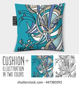Design vector pillow (cushion).Isolated pillow with  illustration in two colors.