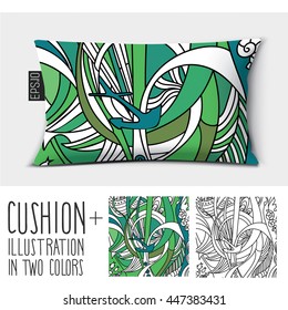 Design vector pillow (cushion).

Isolated pillow with  illustration in two colors.