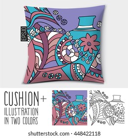 Design vector pillow (cushion).

Isolated pillow with  illustration in two colors.
