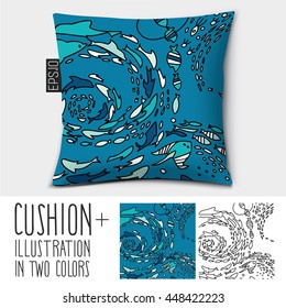 Design vector pillow (cushion).

Isolated pillow with  illustration in two colors.