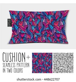 Design vector pillow (cushion).Isolated long pillow with seamless pattern in two colors.