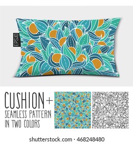 Design vector pillow (cushion).
Isolated long pillow with seamless pattern in two colors.