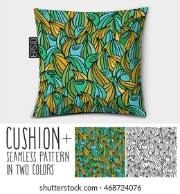 Design vector pillow (cushion).
Isolated pillow with seamless pattern in two colors.