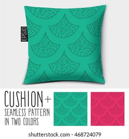 Design vector pillow (cushion).
Isolated pillow with seamless pattern in two colors.