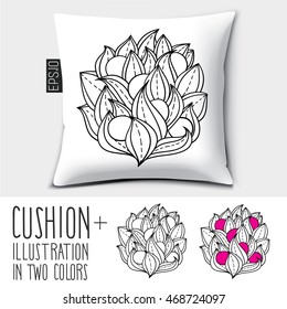 Design vector pillow (cushion).
Isolated pillow with  illustration in two colors.
