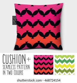 Design vector pillow (cushion).
Isolated pillow with seamless pattern in two colors.