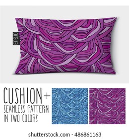 Design vector pillow (cushion).Isolated pillow with seamless pattern in two colors.