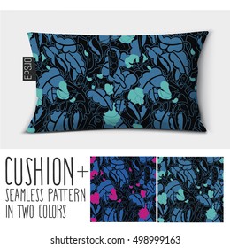 Design vector pillow (cushion).
Isolated pillow with seamless pattern peas in a pod (vegetables). in two colors.