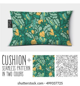 Design vector pillow (cushion).Isolated pillow with seamless pattern peas in a pod (vegetables). in two colors.