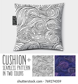 Design vector pillow (cushion).

Isolated pillow with seamless pattern Van Gogh style in two colors.