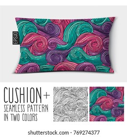 Design vector pillow (cushion).

Isolated pillow with seamless pattern Van Gogh style in two colors.