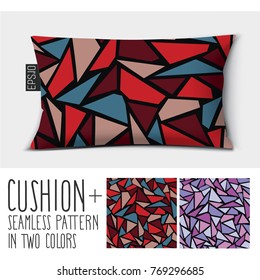 
Design vector pillow (cushion).
Isolated pillow with seamless pattern broken glass (triangles) in two colors.