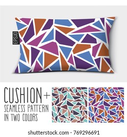 
Design vector pillow (cushion).
Isolated pillow with seamless pattern broken glass (triangles) in two colors.