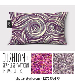 Design vector pillow (cushion).Pillow home decor and luxurious sleep.

Isolated long pillow with seamless pattern Van Gogh style in two colors.
You can also use the pattern for curtains and rugs.