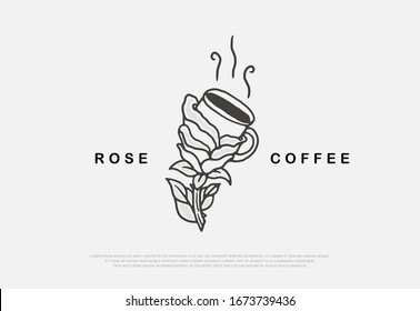 design vector premium rose coffee cup with line art style, this design can be printed on shirts, jackets, paper, and for other merchandise