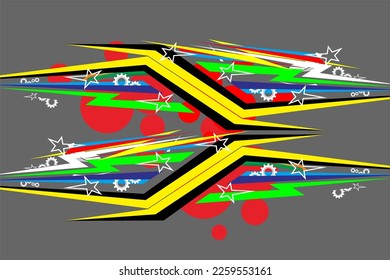 Diseño de fondo de carreras vectoriales con un patrón de rayas único, una mezcla de colores brillantes y efectos de círculo y estrellas. adecuado para su diseño de carreras