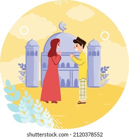 design vector of  ramadhan circle together in eid 