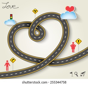 Design vector road in form of heart with woman and man icons. Vector Illustration EPS 10.
