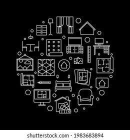 Design vector round concept Home Interior Decoration thin line illustration or banner