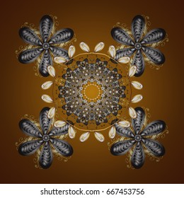 Design. Vector seamless background for Christmas with decorative snowflakes. Pattern on brown background.
